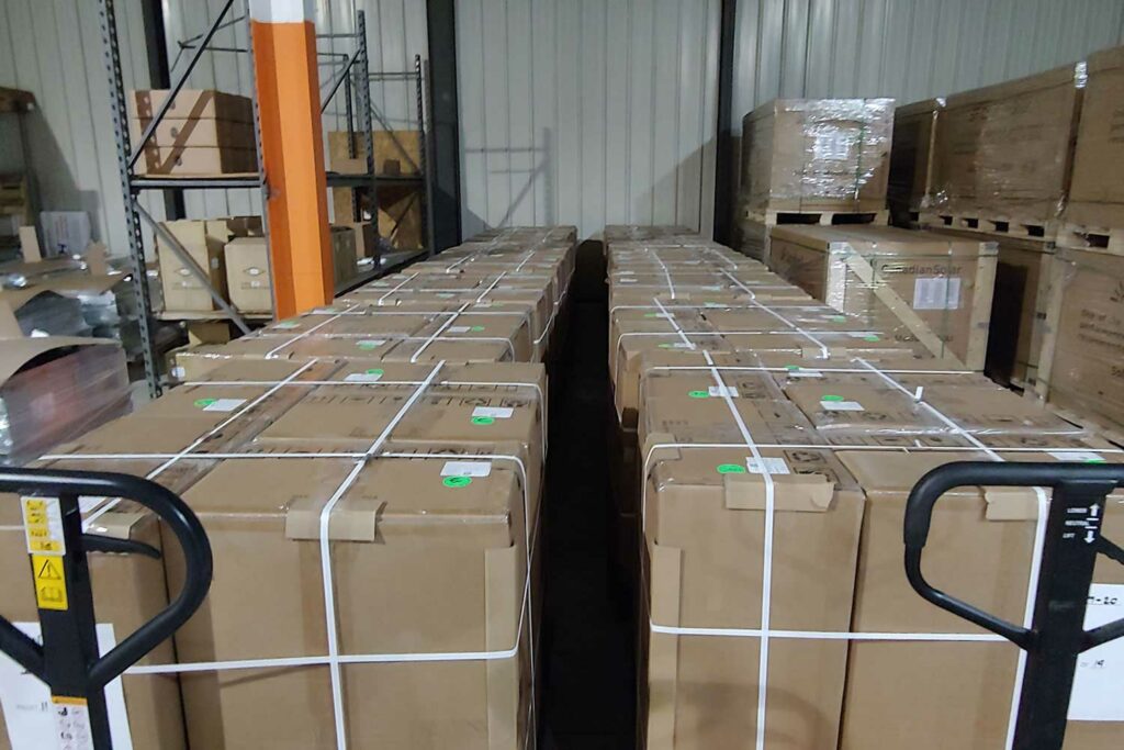 A full warehouse of solar supplies
